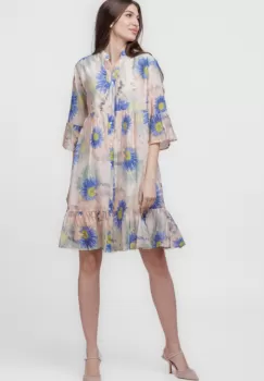 Rochie de vara midi cu imprimeu flori mari albastre imagine