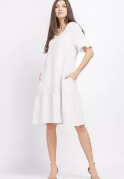 Rochie de vara midi din in, alba imagine