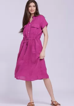 Rochie de vara midi din in, mov zmeura imagine