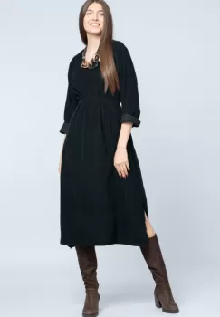 Rochie din catifea reiata neagra, cu elastic sub bust imagine