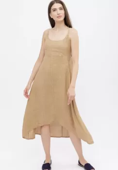 Rochie din in, cu bretele reglabile si elastic la spate, camel imagine