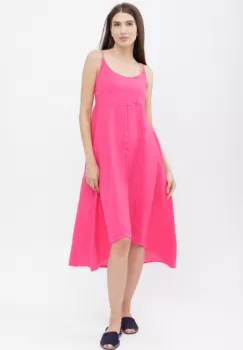 Rochie din in, cu bretele reglabile si elastic la spate, fucsia imagine