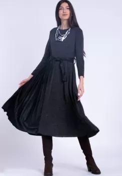 Rochie din jerseu gri cu insertie de piele ecologica plisata imagine