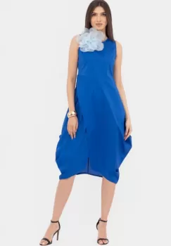 Rochie din poplin de bumbac petrecuta, cu colturi laterale, albastra imagine