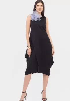 Rochie din poplin de bumbac petrecuta, cu colturi laterale, neagra imagine