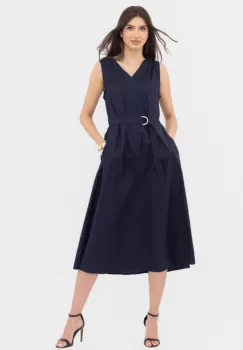 Rochie din poplin satinat de bumbac cu cordon in talie, bleumarin imagine