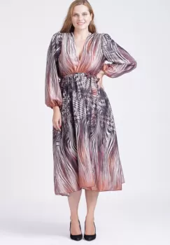 Rochie eleganta cu bust petrecut si imprimeu predominant negru-aramiu imagine