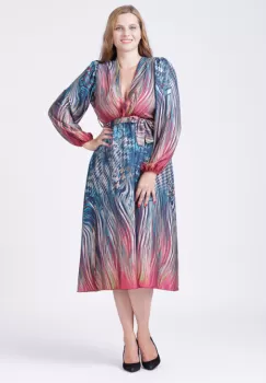 Rochie eleganta cu bust petrecut si imprimeu predominant turcoaz imagine