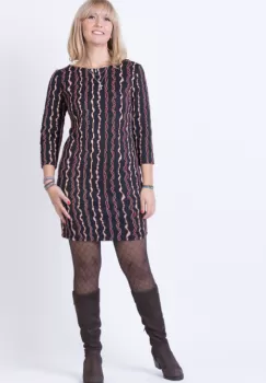 Rochie eleganta neagra cu bordo si bej si lurex auriu imagine