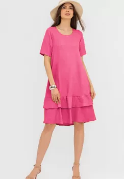 Rochie fucsia A line midi, cu doua volane poale, din in mercerizat imagine