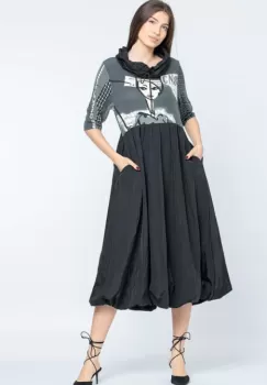 Rochie gogosar cu guler, din tafta si tricot imprimat fetita imagine