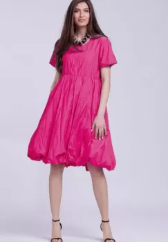 Rochie gogosar din vascoza creponata, taiata in talie, fucsia imagine