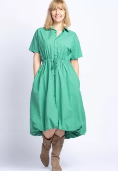 Rochie gogosar verde, cu guler camasa, din bumbac imagine