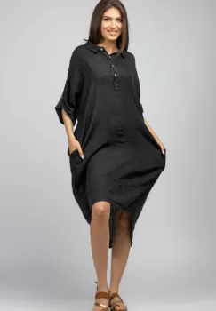 Rochie gri din in Stella Milani cu inel metalic pe spate imagine