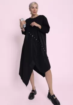 Rochie Hope neagra, petrecuta in colturi , din bumbac, cu tafta imagine