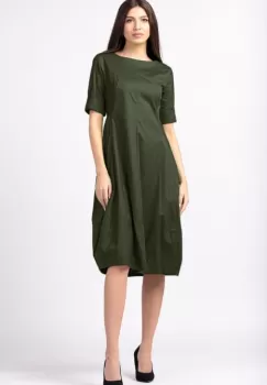 Rochie kaki, lalea, cambrata, cu fermoar, din poplin de bumbac imagine