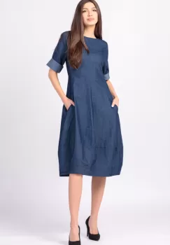 Rochie lalea cambrata, cu fermoar, din denim albastru, subtire imagine