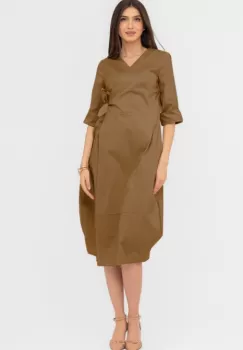 Rochie lalea camel din poplin de bumbac, petrecuta imagine