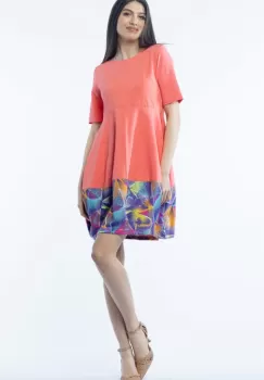 Rochie lalea din bumbac corai, cu imprimeu la poale imagine