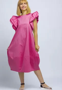 Rochie lalea din poplin fucsia, cu maneci bufante ample imagine