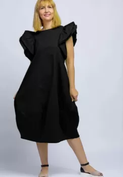 Rochie lalea din poplin, neagra, cu maneci bufante ample imagine