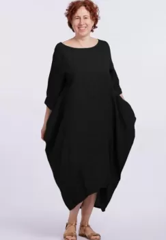 Rochie lalea in colturi, din in, neagra imagine