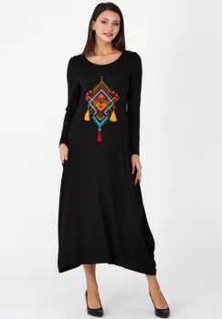 Rochie lalea in colturi, din tricot de vascoza, cu broderie Squares imagine