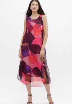 Rochie lunga A-line, cu imprimeu fucsia, corai si bordo imagine