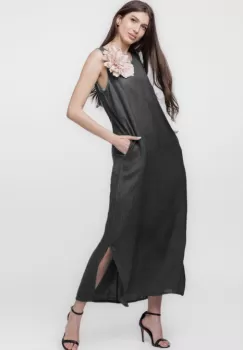 Rochie lunga A-line din in, fara maneci, gri imagine