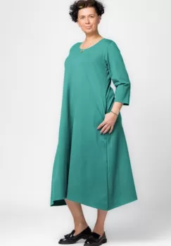 Rochie lunga A-line din jerseu punto milano, turcoaz imagine