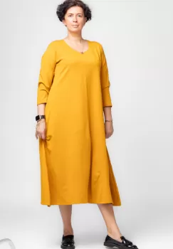 Rochie lunga A-line din tricot de bumbac mustar imagine