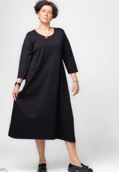 Rochie lunga A-line din tricot de bumbac, neagra imagine