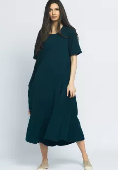 Rochie lunga A-line din tricot de bumbac, turcoaz inchis imagine