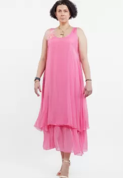 Rochie lunga A-line, suprapusa, din matase naturala, fucsia imagine