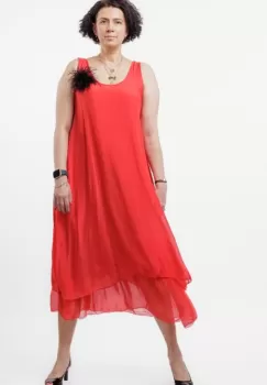 Rochie lunga A-line, suprapusa, din matase naturala, rosie imagine