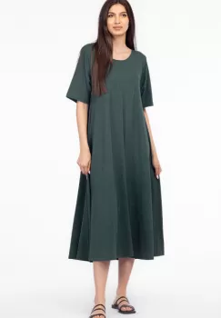 Rochie lunga A-line verde, din tricot de bumbac imagine