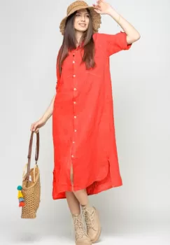 Rochie lunga, corai, tip camasa, din in imagine