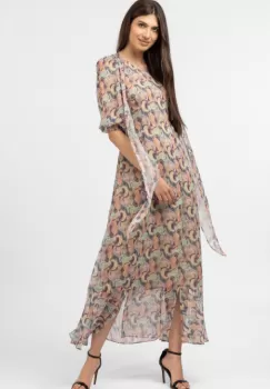 Rochie lunga cu imprimeu dulce turcoaz-roz imagine