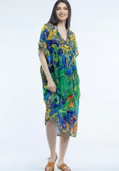 Rochie lunga de plaja tip poncho cu imprimeu dupa Irisi - de Van Gogh imagine