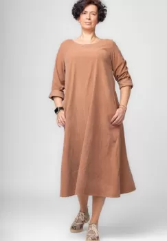 Rochie lunga din catifea reiata, A-line, bej imagine