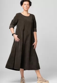 Rochie lunga din catifea reiata, A-line, maro imagine