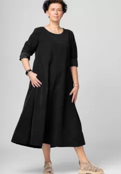 Rochie lunga din catifea reiata, A-line, negru imagine