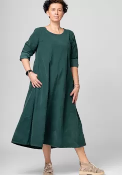 Rochie lunga din catifea reiata, A-line, verde inchis imagine