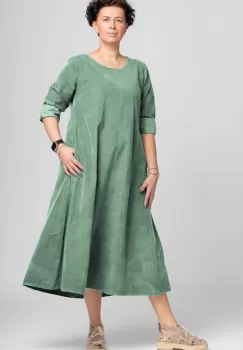 Rochie lunga din catifea reiata, A-line, verde pastel imagine