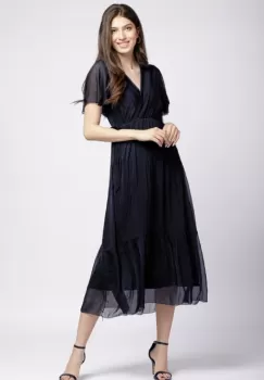 Rochie lunga din matase naturala cu bust petrecut, bleumarin imagine