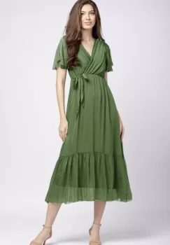 Rochie lunga din matase naturala cu bust petrecut, kaki imagine