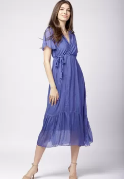 Rochie lunga din matase naturala cu bust petrecut, mov imagine