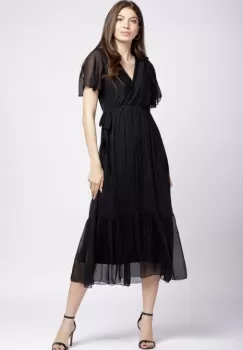 Rochie lunga din matase naturala cu bust petrecut, neagra imagine