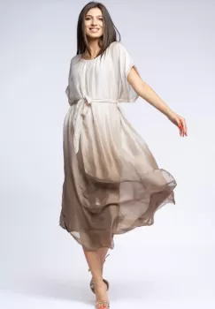 Rochie lunga din matase naturala in degrade bej deschis-bej inchis imagine