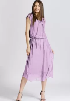 Rochie lunga din matase naturala lila, cu snur in talie imagine